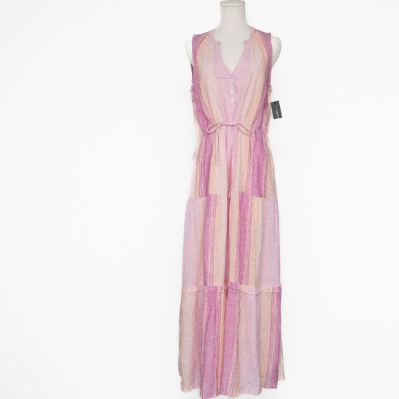Liverpool. Sleeveless Tiered Maxi Dress with Adjustable Waist. - Picture 2 of 15